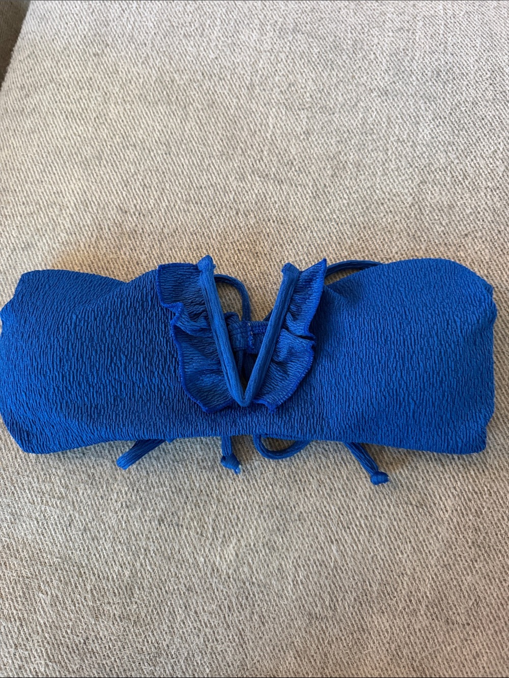 SHEIN Cobalt Blue Ruffle Strapless Bandeau Swim Top
